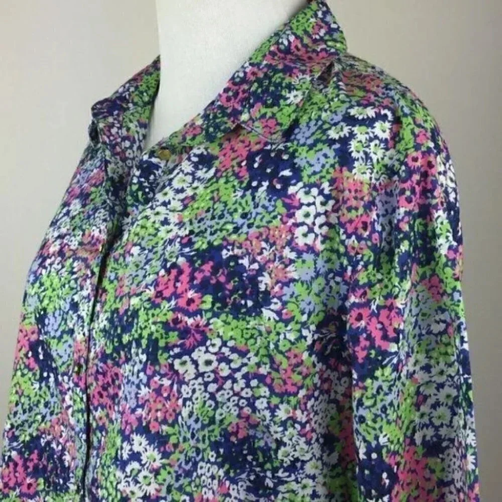 Lands End Top Size 14 Floral Baumwolle Button Down